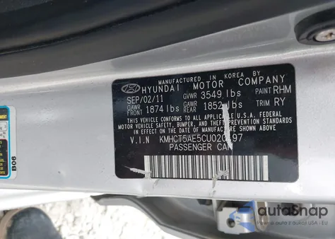 2012 Hyundai Accent Gs z USA, uszkodzony, nr VIN KMHCT5AE5CU020197